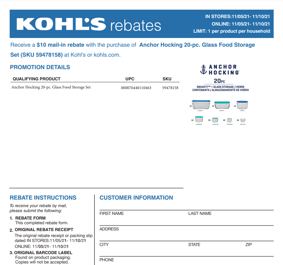 Kohls Rebate Phone Number Printable Rebate Form