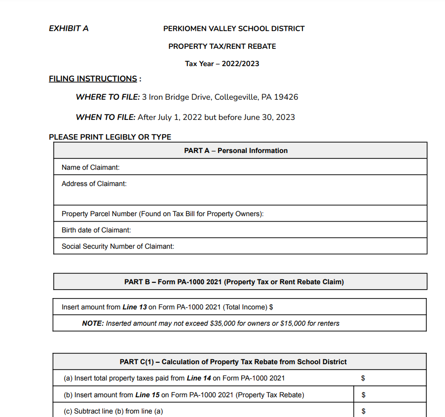 PA Property Tax Rebate Fillable Form Printable Rebate Form