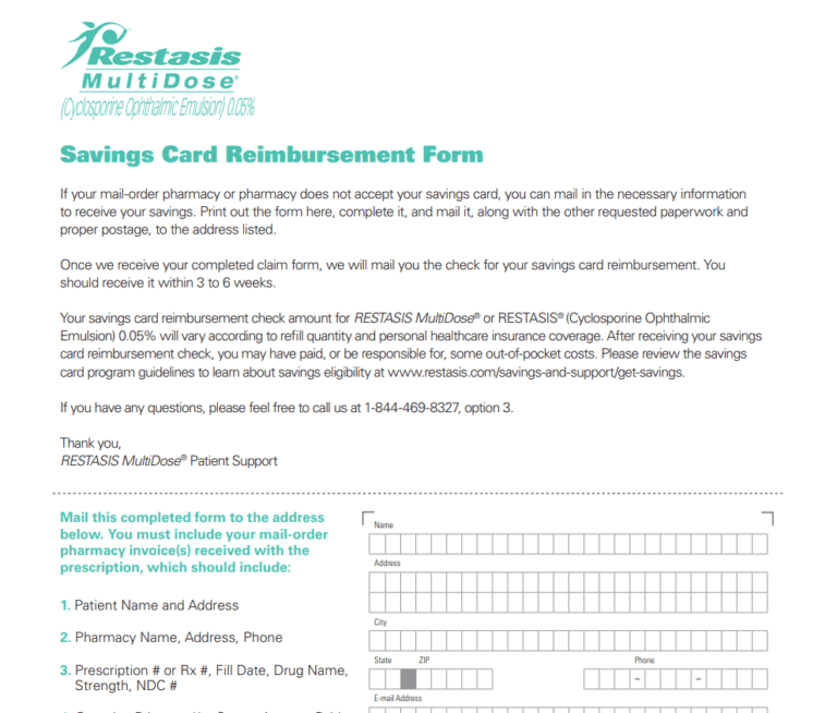 Restasis Rebate Card Printable Rebate Form