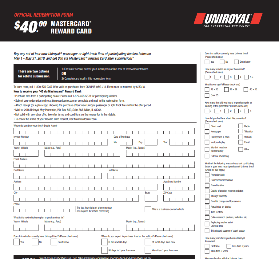Uniroyal Tire Rebates And Coupons Printable Rebate Form