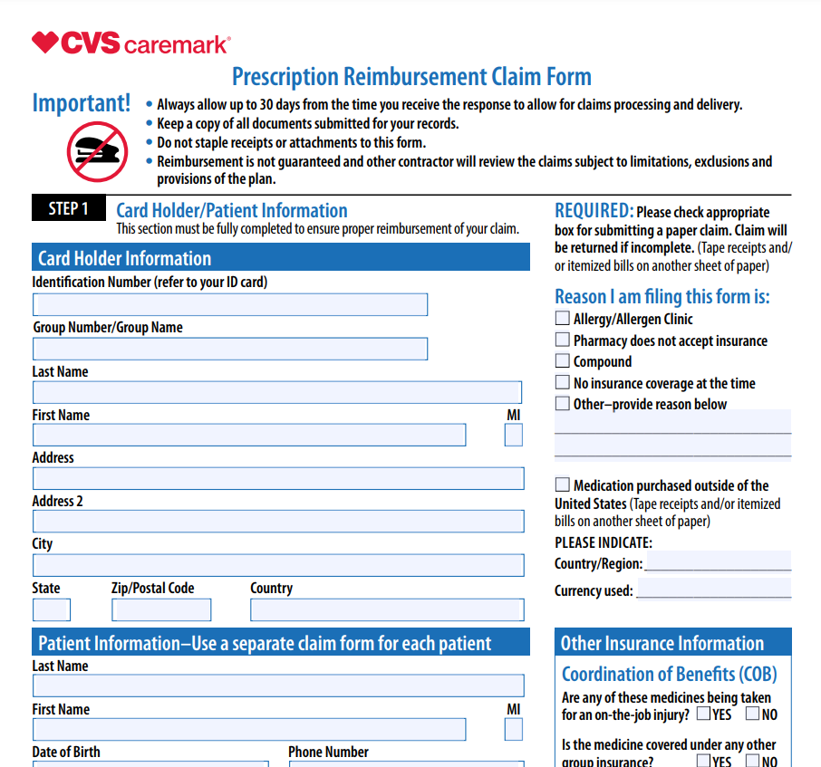 CVS Pharmacy Reimbursement Printable Rebate Form