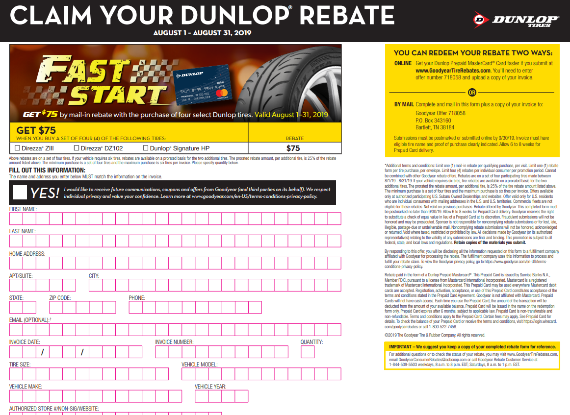 Dunlop Motorcycle Tires Canada Rebate Printable Rebate Form