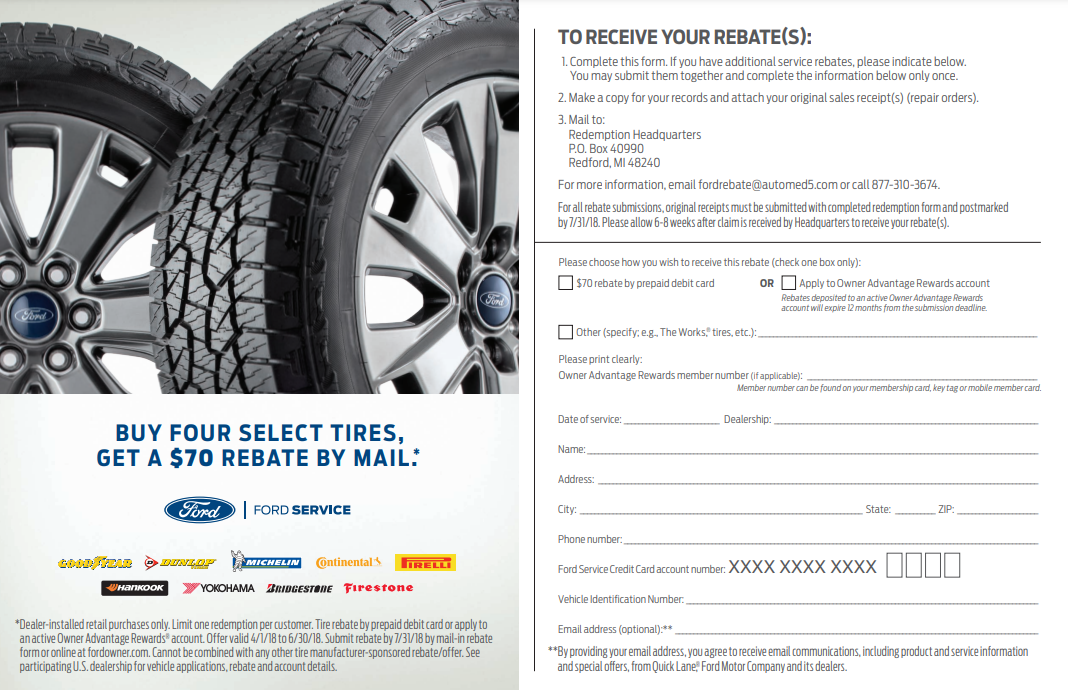 Ford Rebate On Michelin Tires Printable Rebate Form