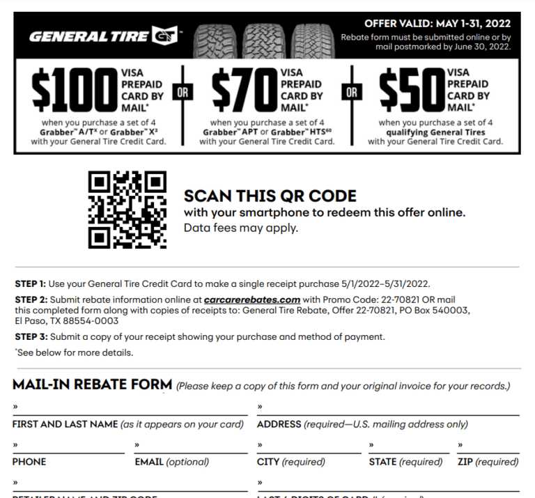 General Tires Mail In Rebate Printable Rebate Form