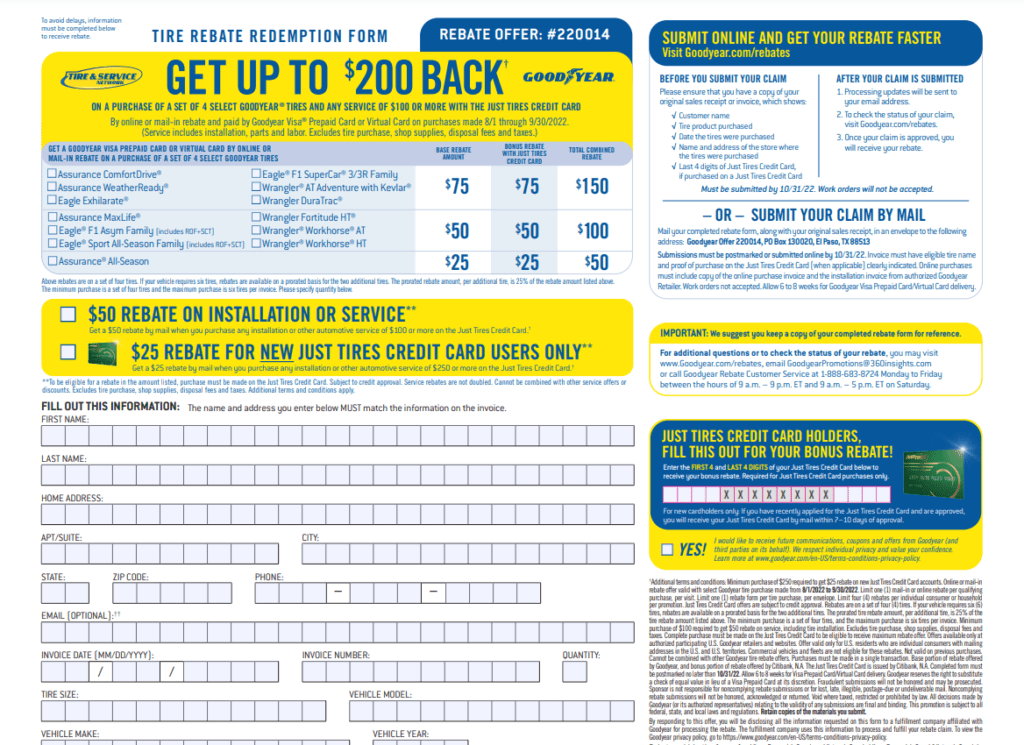 Does Just Tires Price Match Printable Rebate Form