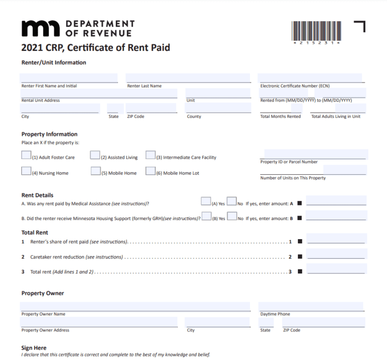 MN Renters Printable Rebate Form