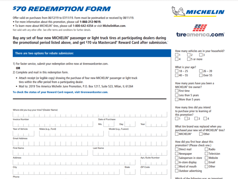  Michelin Tires Rebate Costco Printable Rebate Form