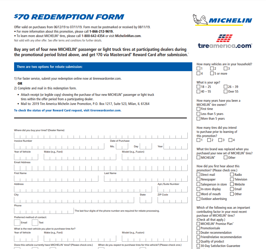 Rebate Form For Michelin Tires Printable Rebate Form