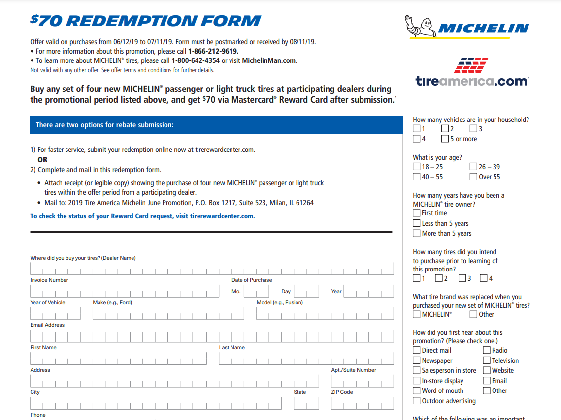 Michelin Tires Rebates 2022 Printable Rebate Form