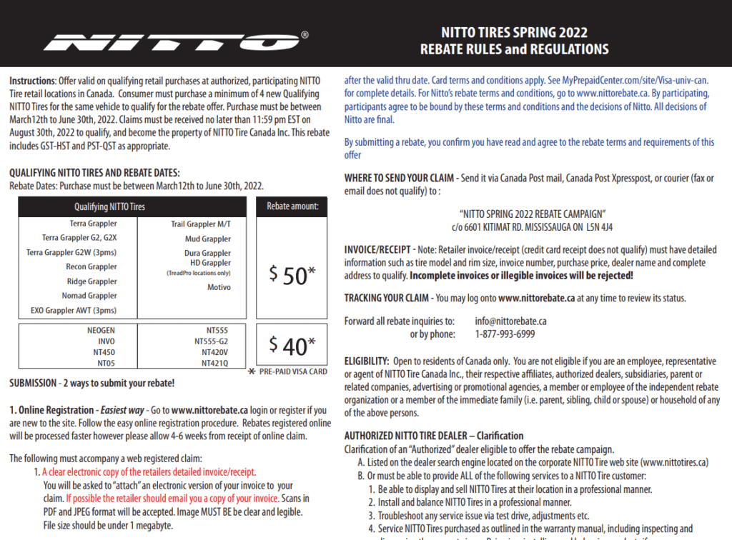 Nitto Tire Mail In Rebate