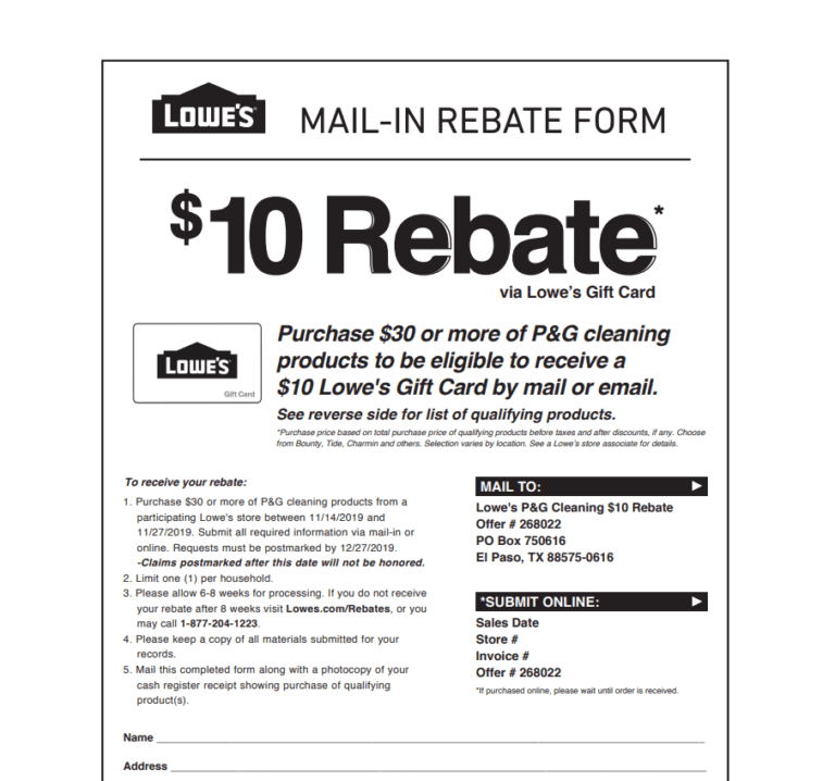 Printable P G Rebate Form