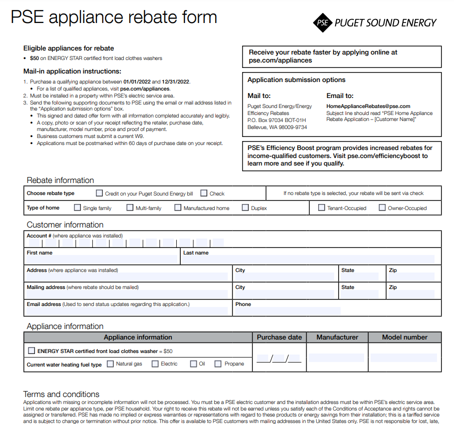 PSE Printable Rebate Form