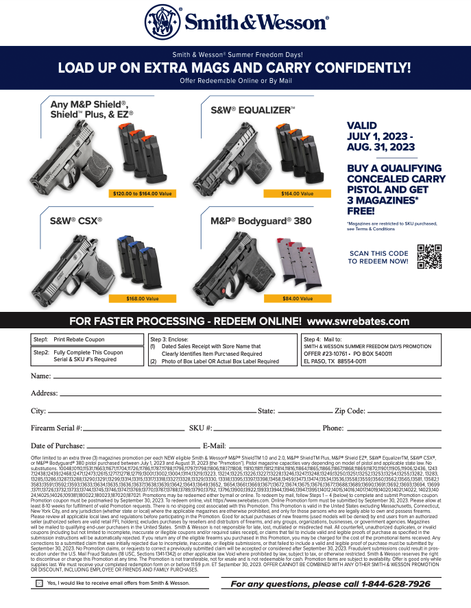 Smith and Wesson Rebate Form 2024
