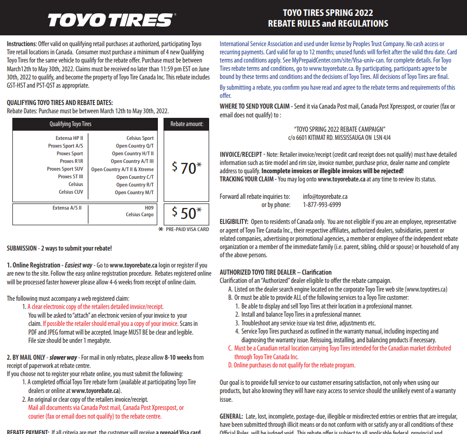 Toyo Tires Rebate 2022 Printable Rebate Form