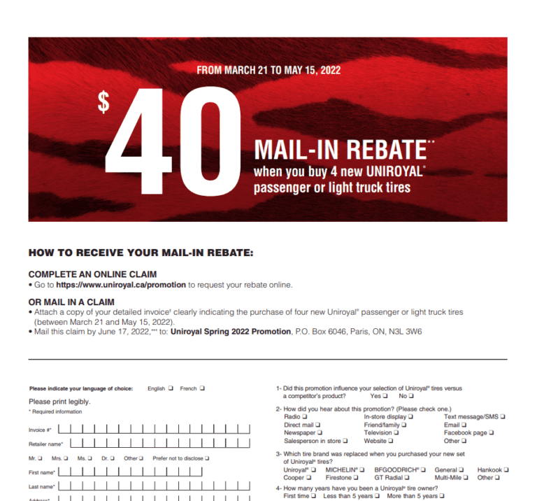 Rebate Form For Uniroyal Tires