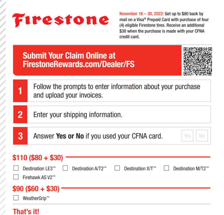 Firestone Tire Rebate Form 2023 Printable Rebate Form
