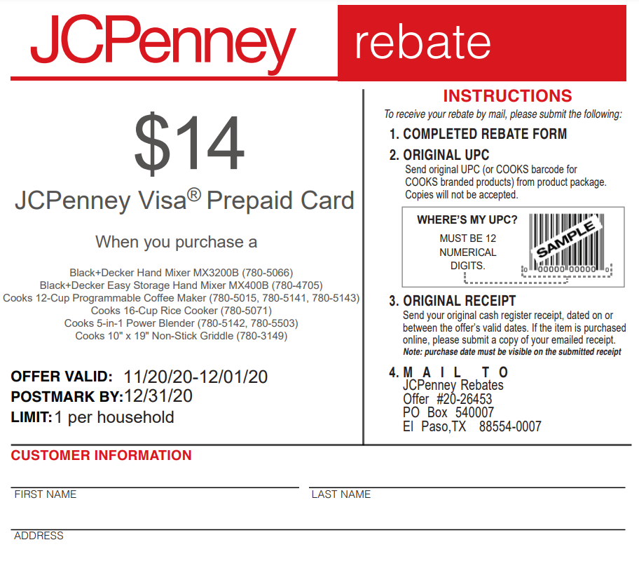 Jcpenney Rebate Forms 2023 Printable Rebate Form