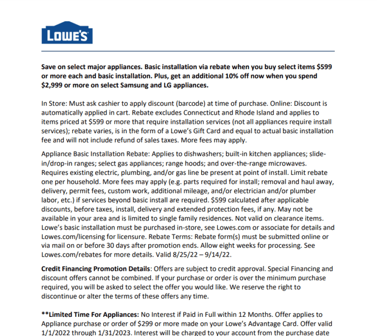 Lowes Appliances Package Rebate Form