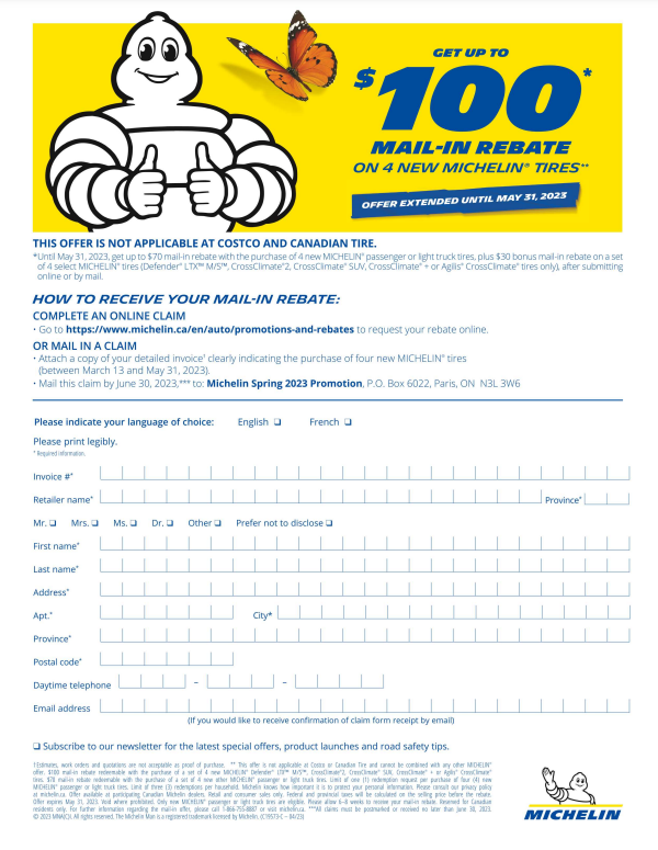 Michelin Rebate Form 2023 Printable Rebate Form