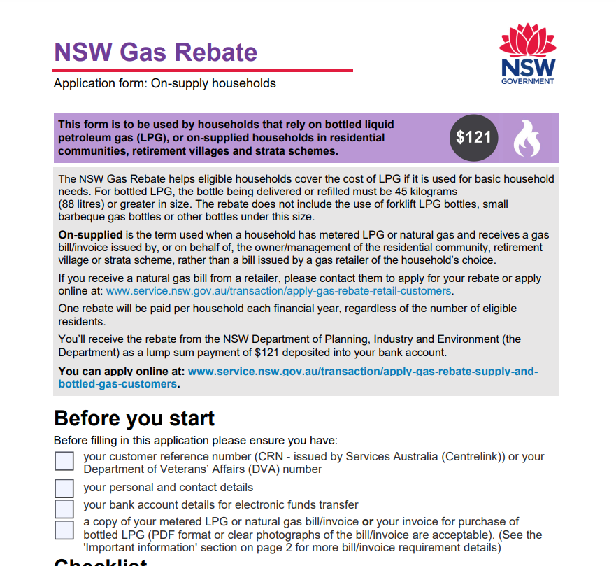 NSW Gas Rebate Form 2023