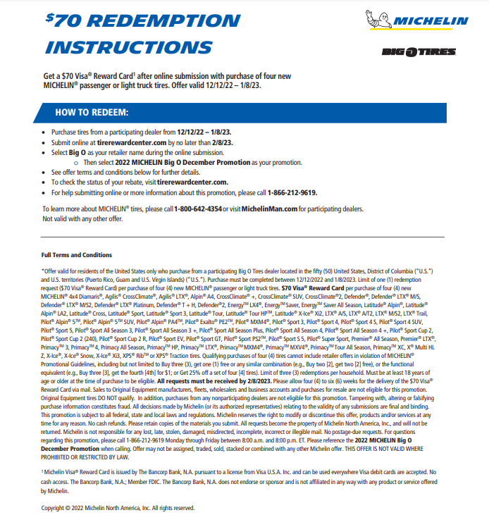 Rebate Form For Michelin Tires 2023 Printable Rebate Form