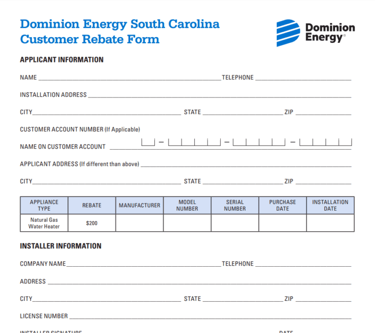 Dominion Energy Printable Rebate Form