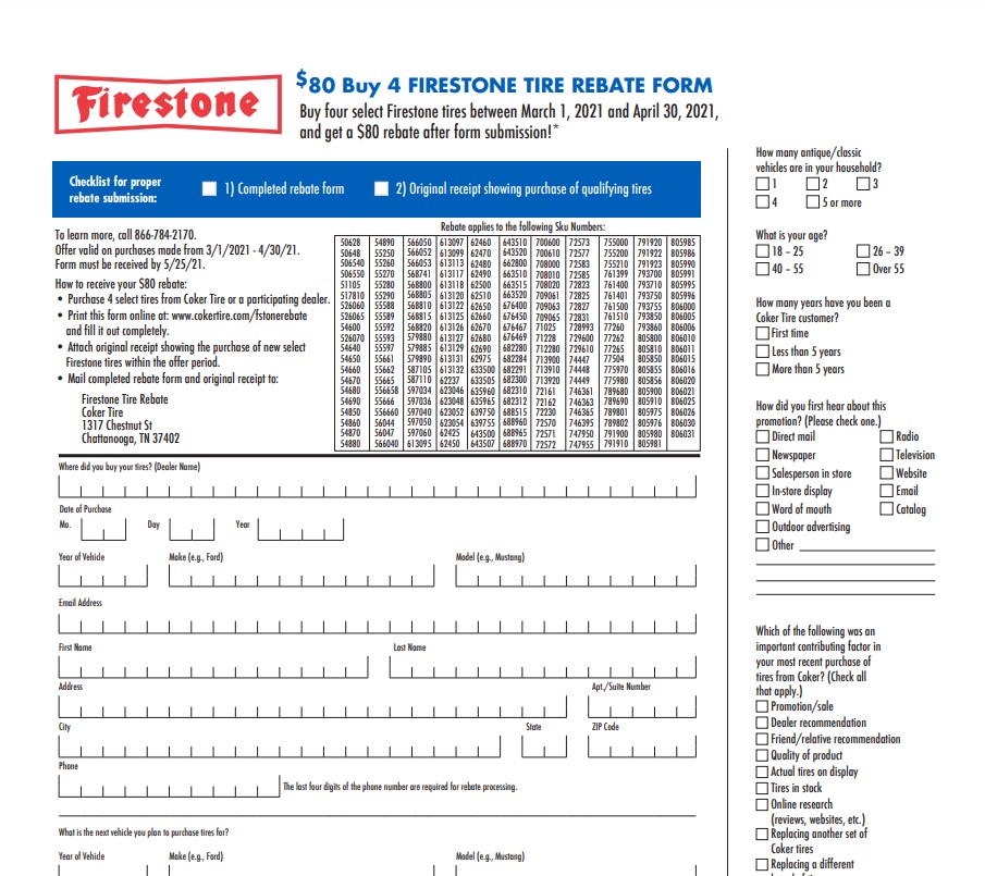Firestone Complete Auto Care Tire Rebate Printable Rebate Form