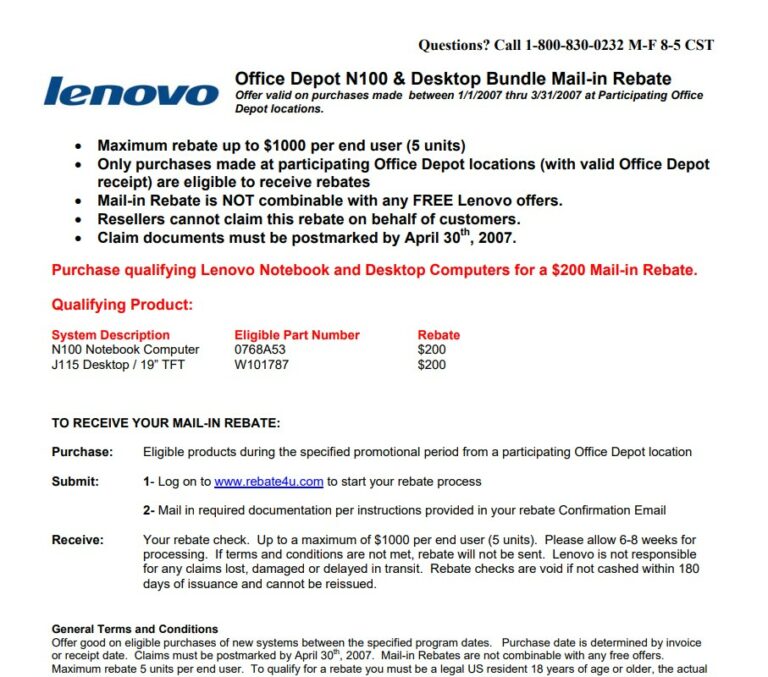 Office Depot Mail In Rebate Combo
