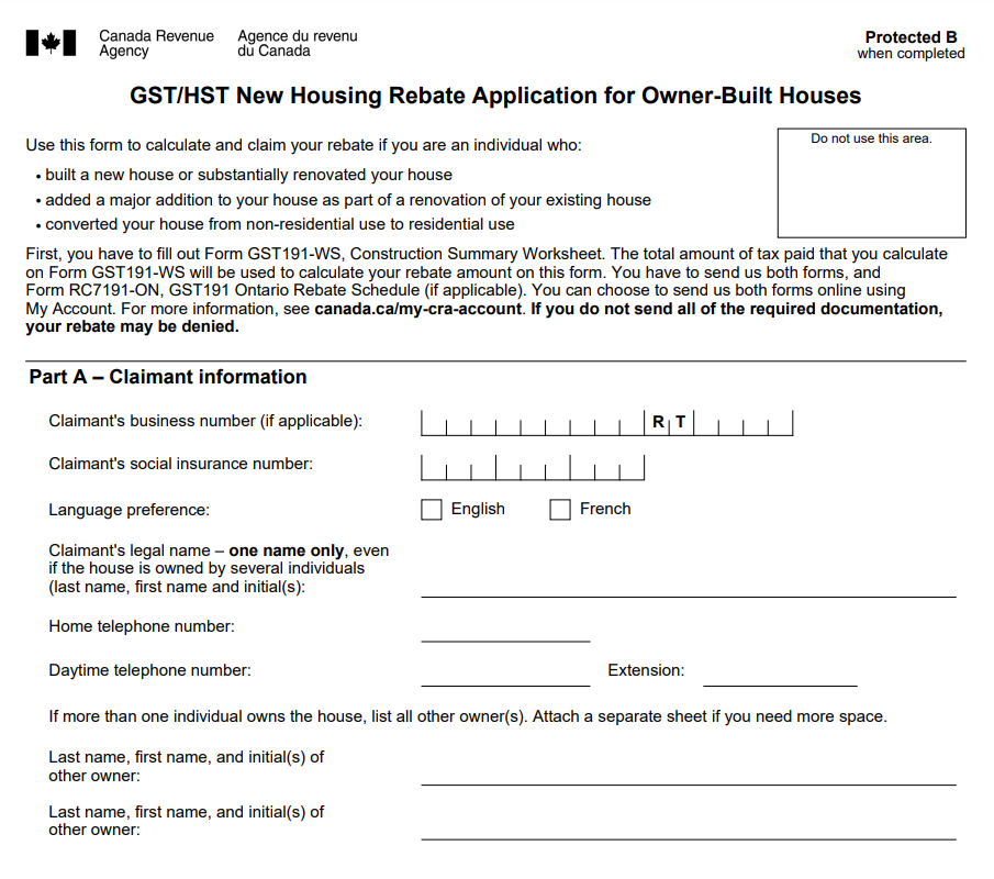 Ontario New Housing Rebate Form 2024