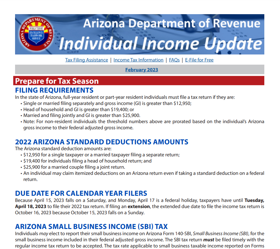 Arizona Tax Rebate 2023