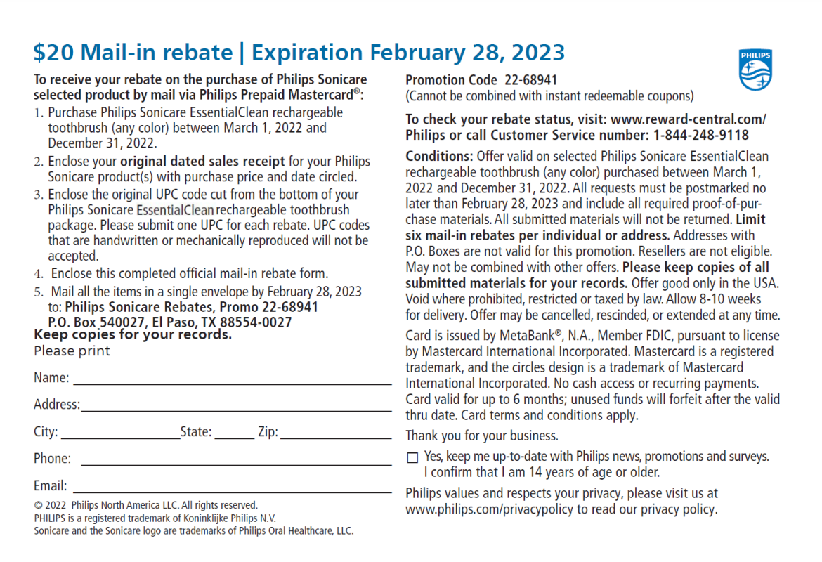 Philips Sonicare Rebate Form 2023 Printable Rebate Form