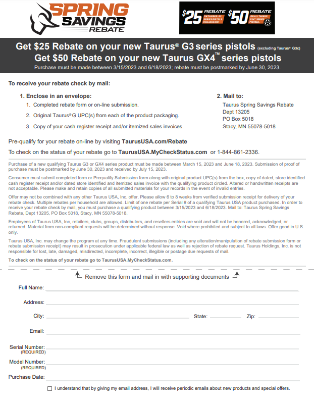 Taurus Rebate Form An In depth Guide Printable Rebate Form