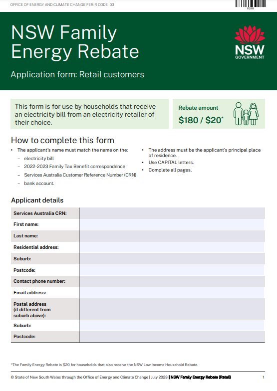 Family Energy Rebate PrintableRebateForm