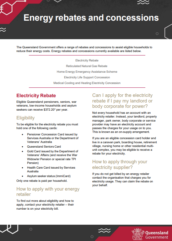 QLD Government Electricity Rebate For Pensioners
