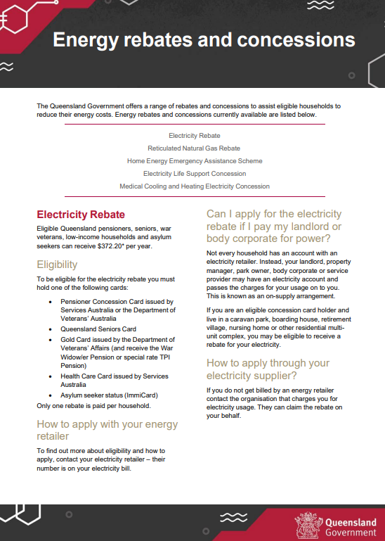 QLD Government Electricity Rebate For Pensioners PrintableRebateForm