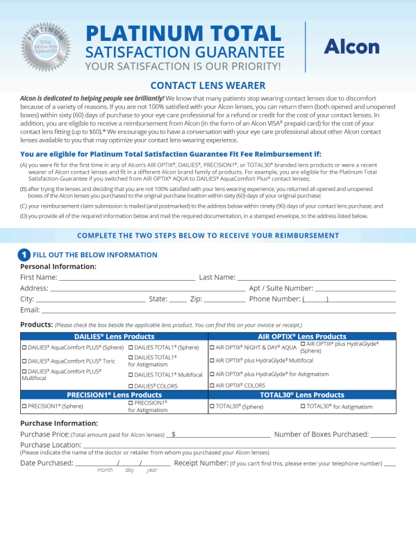 Air Optix Rebate Form 2024 Printable Rebate Form