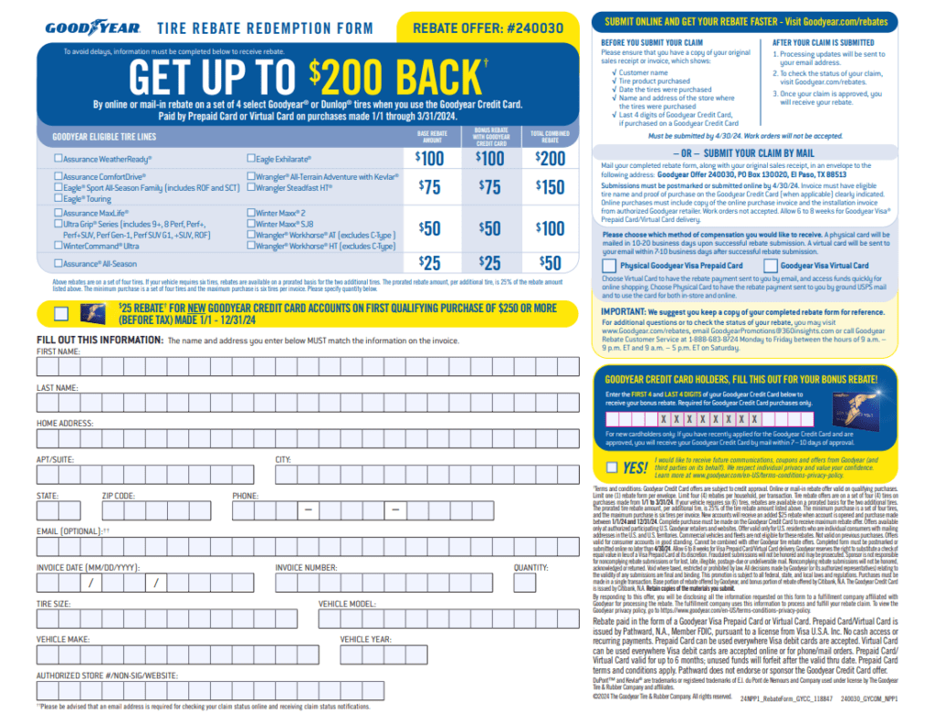 Goodyear Rebate Forms 2024 Printable