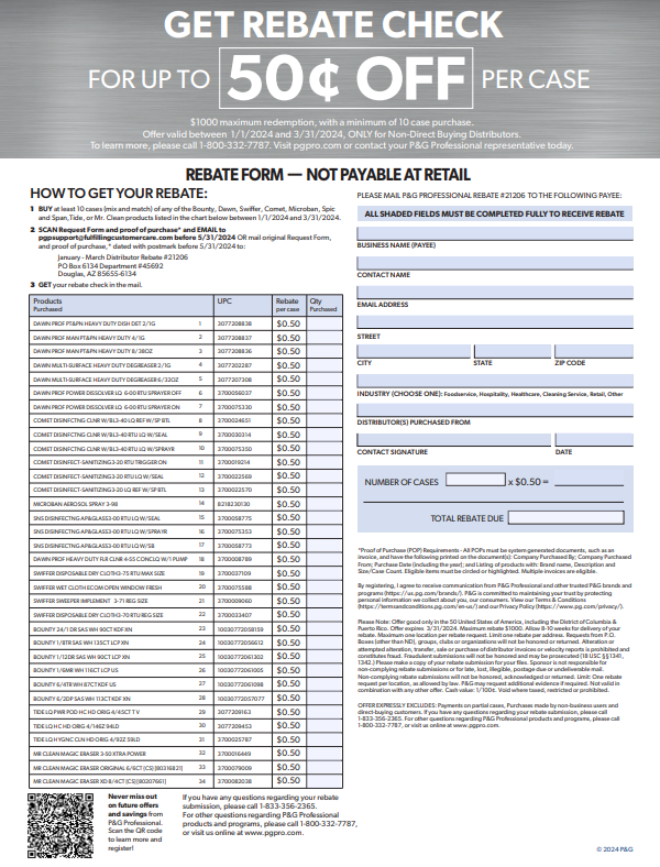 P&G Rebate Form 2024 Printable