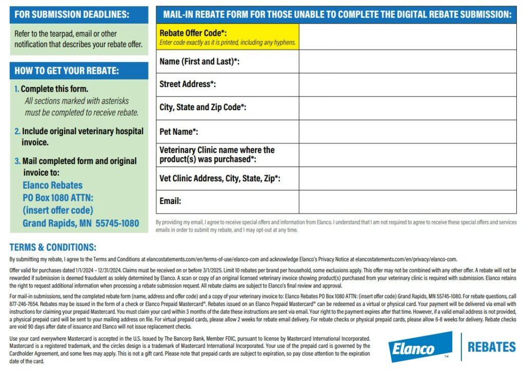 Elanco Mail-in Rebate Form 2024