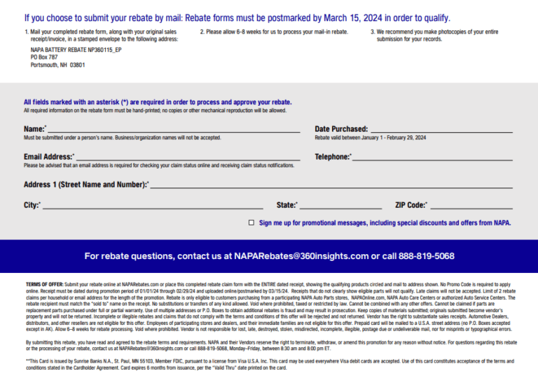 Napa Battery Rebate Form 2025