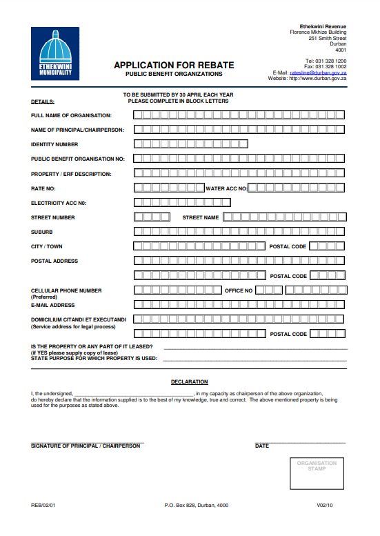 Rates Rebate Application Form Ethekwini 2024